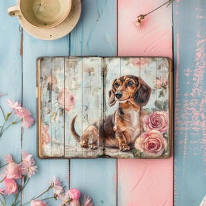 Junk Journal Printables Hund, Dackel Vintage Scrapbook Papier, gefüttert Rustikal Journal, Collage Sheet, Welpe Ephemera, Dackel Decoupage