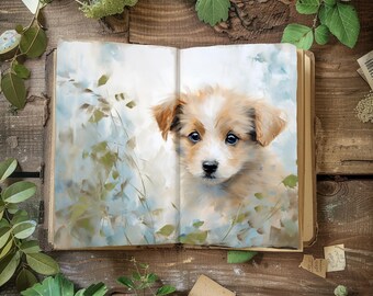 Dog Junk Journal Kit,  Vintage Scrapbook Papers, Rustic Journal, Paper Craft, Collage Sheet,  Puppy Ephemera, Printable Decoupage Pages