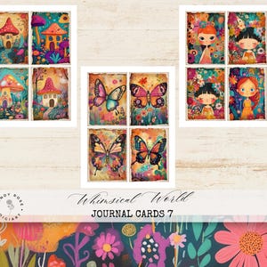 Skurrile Ephemera Karten, schrullig digital druckbar, bunte Scrapbook Postkarte, lebendige druckbare Papierfertigkeit, Schmetterling Junk Journal Karten