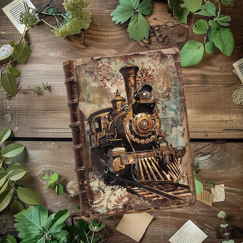 Train Junk Journal Digital Paper, 6 Steampunk Train Pages, Distressed ...