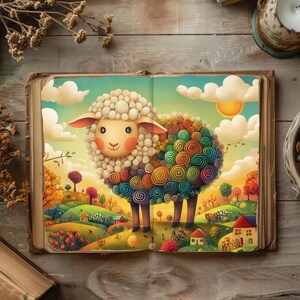 Pages de journal indésirable vie à la ferme, moutons fantaisistes à imprimer, scrapbooking coloré, créations en papier d'agneau, journal rustique pastel, éphémères originaux de brebis