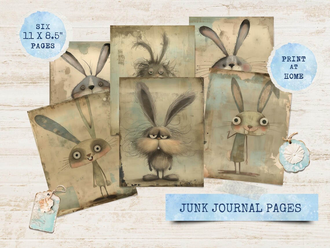 Bunny Rabbit Junk Journal, Vintage Scrapbook Pages, Printable Paper ...