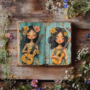 Página de diario basura de chica hippie, papel de álbum de recortes colorido, manualidades de papel imprimibles, diario rústico, efímera bohemia, collage bohemio, chica hippie