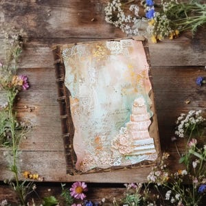 Diario di nozze stravagante, pagine di album di nozze rosa, carta da stampare, diario rustico, effimeri di nozze, verde acqua e oro VOL9