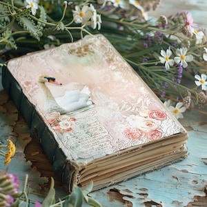 Diário de casamento caprichoso, páginas de scrapbook de casamento coradas, artesanato em papel para impressão, diário rústico, itens efêmeros de casamento, azul-petróleo e dourado