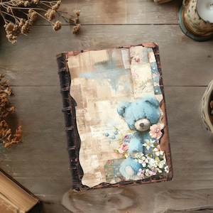 Vintage Patchwork Junk Journal Papiere, Bär Scrapbook Papier, Rustikales Journal, Papiermodelle, Patchwork Ephemera, Stofftier Collage Sheet