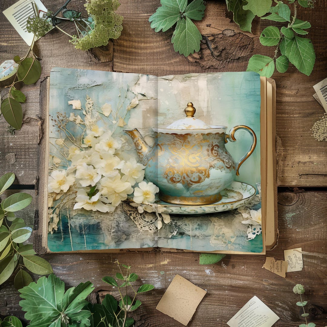 Tea Cup Junk Journal Papers, Vintage Scrapbook Pages, Rustic Tea ...