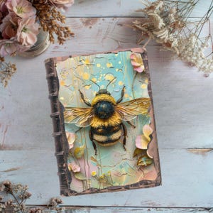 Bee Junk Journal Printable, Pastel Scrapbook Papers, Rustic Journal, Floral Paper Craft, Bumble Bee Collage Sheet, Bees and Flowers Ephemera