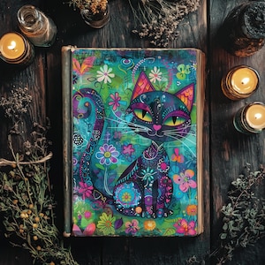 Journal fantaisiste pour chats, Pages de scrapbooking colorées, travaux créatifs en papier imprimable, journal rustique, éphémères chats originaux, feuille de collage chaton