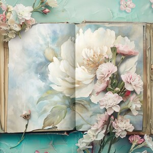 Feuilles imprimables de journal indésirable à l'aquarelle, papiers de scrapbooking vintage, journal rustique, créations en papier, feuille de collage, fleurs éphémères
