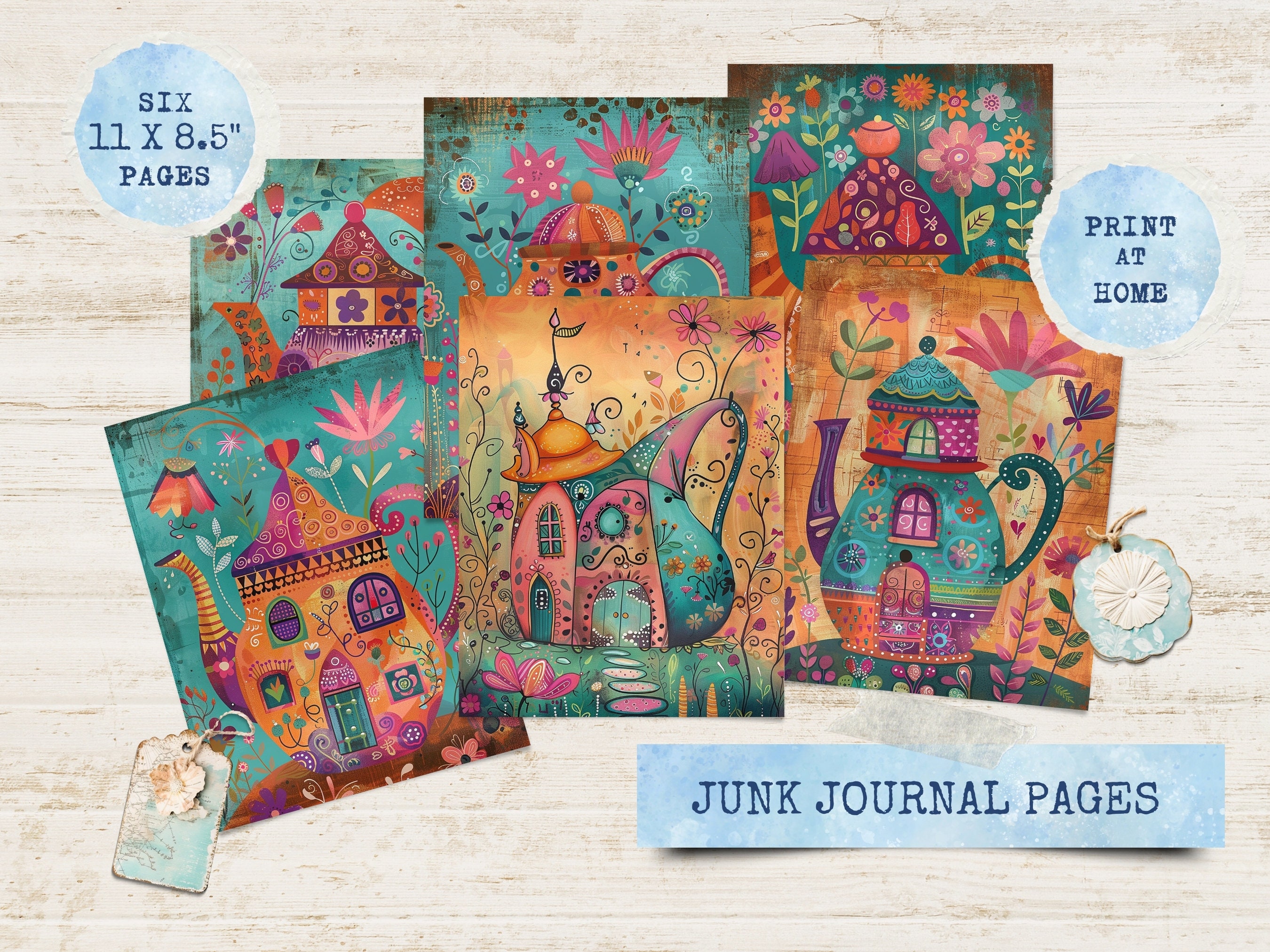 Whimsical Houses for Junk Journal, Colorful Scrapbook Pages, Printable ...