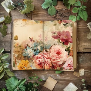Wild Rose Junk Journal, Dusty Rose Digital Scrapbook Paper, Rustic Journal, Floral Paper Craft, Shabby Rose Ephemera, Vintage English Garden