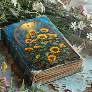Journal des broussailles du jardin gothique, papiers de scrapbooking tournesol, journal rustique lavande, créations en papier, fleurs éphémères fantastiques, collage de fleurs sauvages
