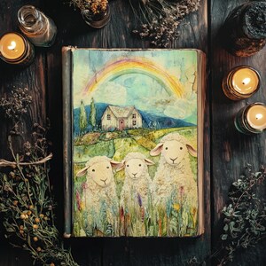 Pages de journal indésirable vie à la ferme, moutons fantaisistes à imprimer, scrapbooking coloré, créations en papier d'agneau, journal rustique pastel, éphémères originaux de brebis