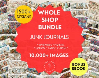 Junk Journal All Access Pass, Entire Shop Bundle, Printable Junk Journal Pages, Scrapbook Kits, Digital Ephemera, Folio Kit, Journal Cards