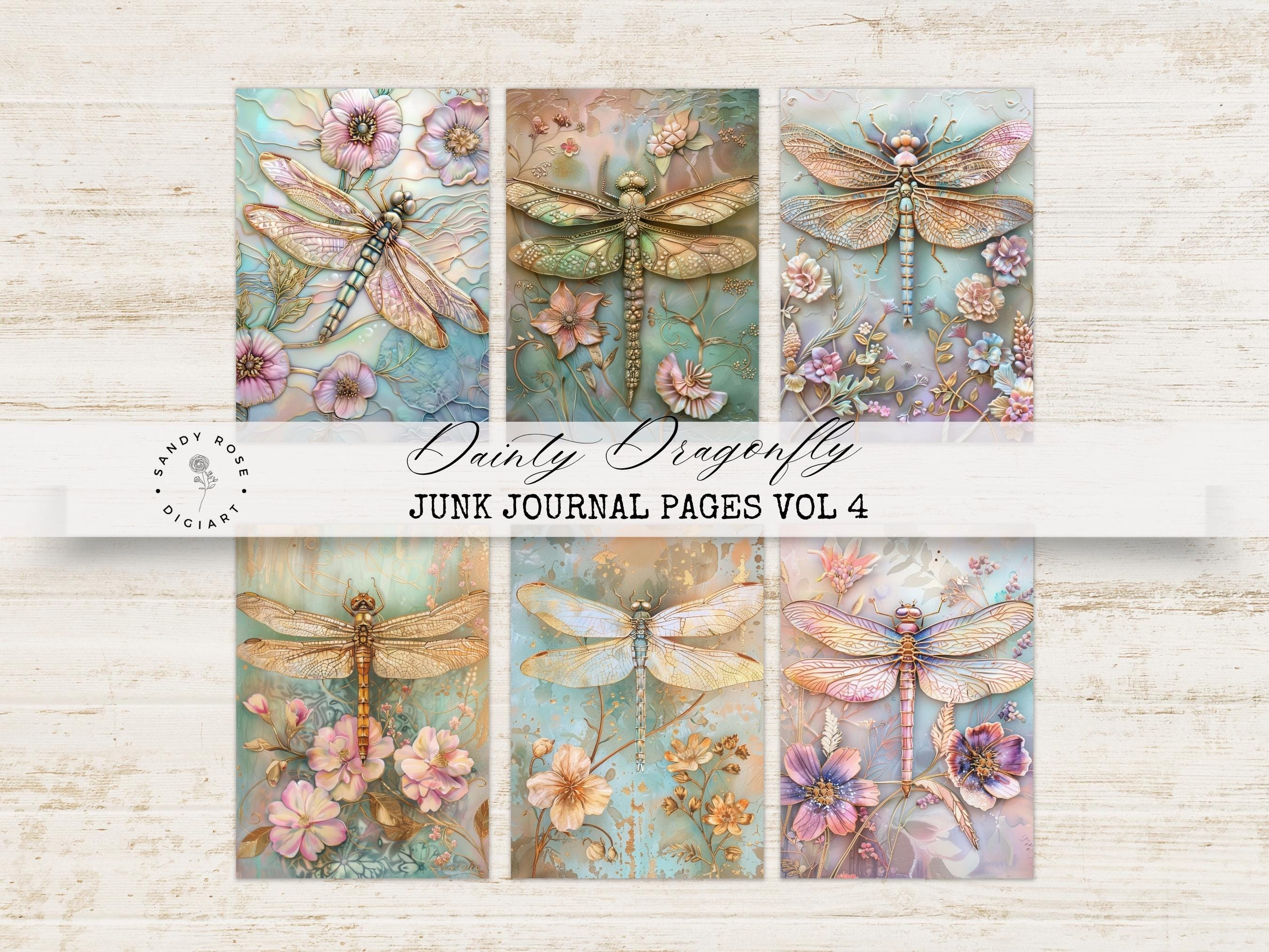 Dragonfly Junk Journal Kit, Digital Papers, Pastel Scrapbook Pages ...