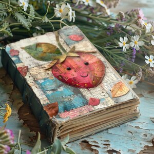 Strawberry Junk Journal Kit, Fruit Scrapbook Papers, Rustic Journal, Paper Craft, Patchwork Ephemera, Whimsical Collage Sheet, Fall Berries