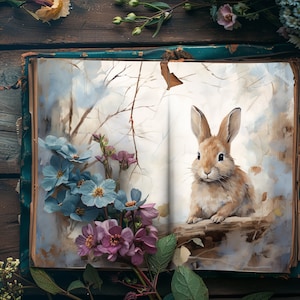 Diario spazzatura a tema natura, carte per album di ritagli di animali del bosco, diario rustico, artigianato di carta, effimeri creature della foresta, collage di campagna 2