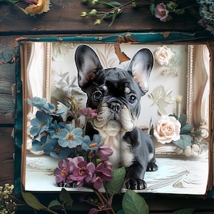 Junk Journal Seiten Hund, Französische Bulldogge Scrapbook Papier, Rustikales Journal, Papiermodell, Collage Sheet, Welpe Ephemera, Vintage Decoupage