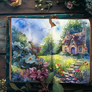 Afdrukbare junk Journal Cottage, vintage plakboekpapier, rustiek dagboek, collageblad landhuis, ephemera aquarel platteland