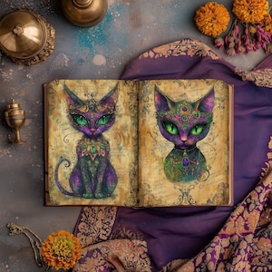 Pages de journal indésirable de Mardi Gras, papier de scrapbooking aux couleurs vives, Papecraft de carnaval, Festival éphémères, mascarade de chats colorés, collage de célébration