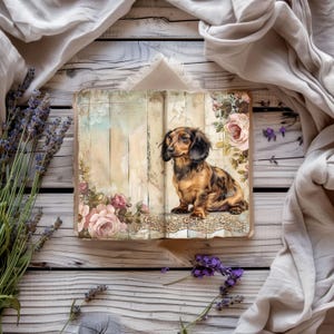 Junk Journal Seiten Hund, Dackel Vintage Scrapbook Papier, Rustikales Journal, Papiermodell, Collage Sheet, Welpe Ephemera, Printable Decoupage
