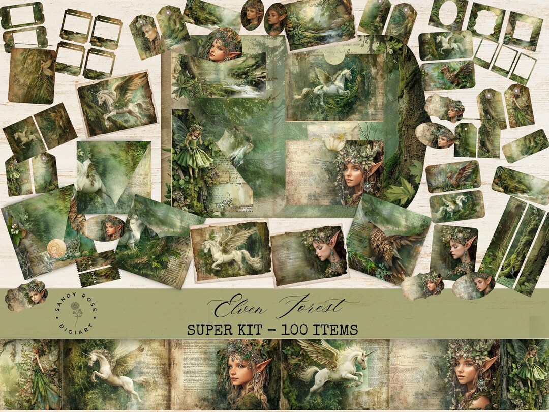 Junk Journal Kits Elven Forest, Fantasy Woods Scrapbook Papers, Paper ...