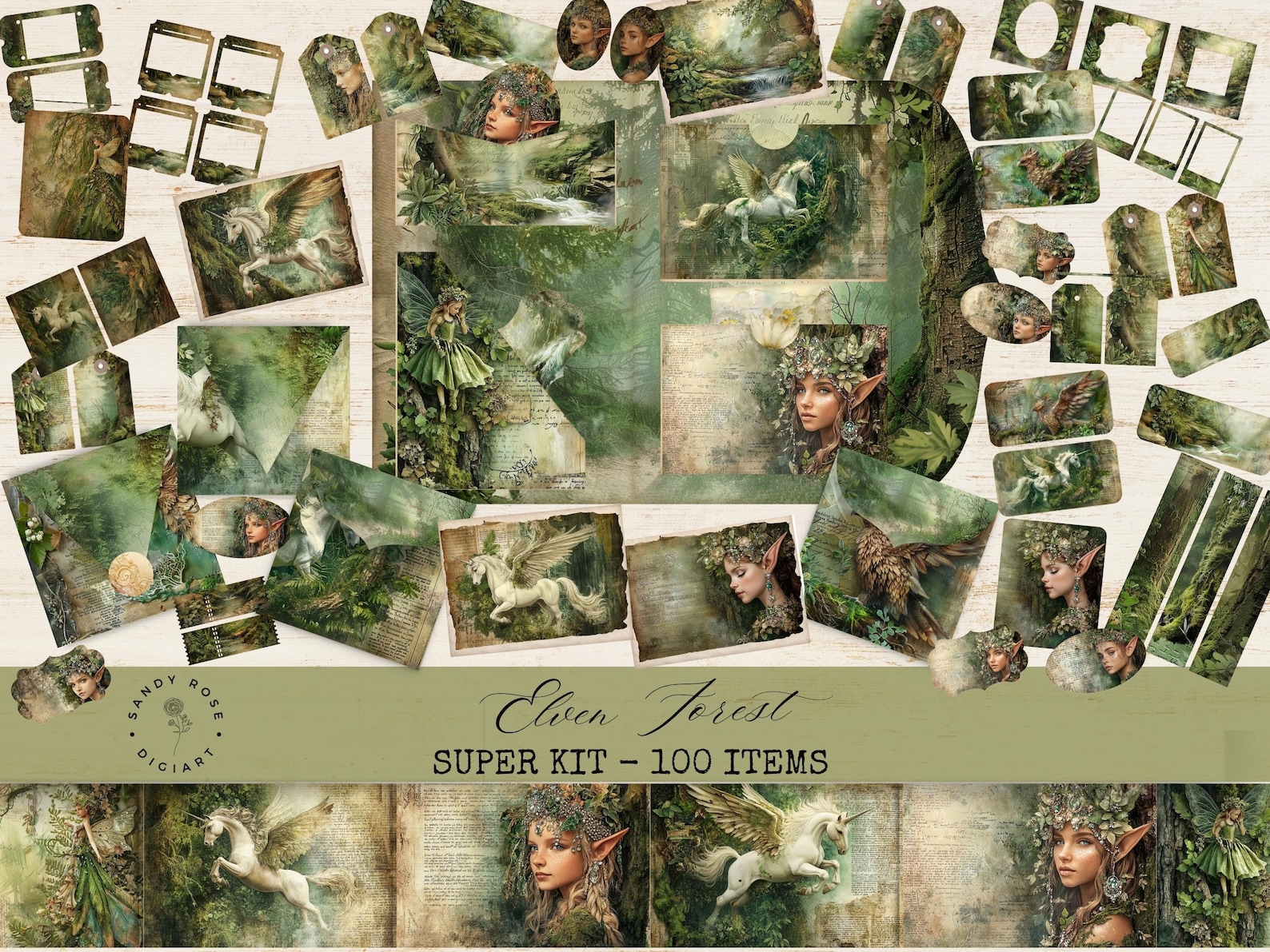 Junk Journal Kits Elven Forest, Fantasy Woods Scrapbook Papers, Paper ...