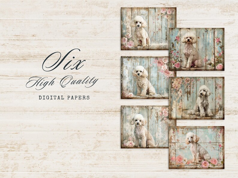 Junk Journal Pages Dog, Poodle Scrapbook Paper, Rustic Journal, Paper Craft, Collage Sheet