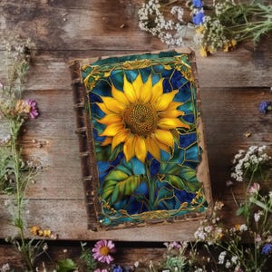 Sunflower Junk Journal Digital Kit, Stained Glass Scrapbook Papers, Rustic Journal, Paper Craft,  Colorful Floral Ephemera, Collage Sheet