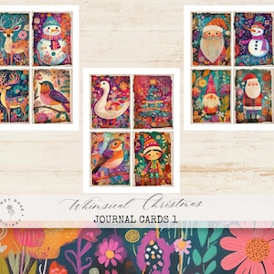 Skurrile Weihnachts-Ephemera-Karten, schrullig, Digital bedruckbar, Bunte Weihnachts-Postkarte, Lebhaftes Schneemann-Papierhandwerk, Rotkehlchen Junk-Journal-Karten
