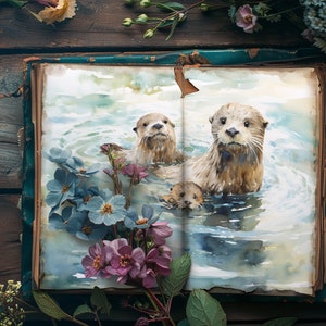Diario spazzatura a tema natura, carte per album di ritagli con animali del bosco, diario rustico, artigianato di carta, effimeri creature della foresta, collage di campagna