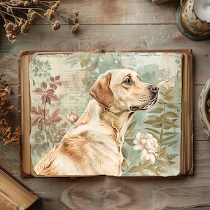 Dog Junk Journal Kit, vintage plakboekpapier, rustiek dagboek, Paper Craft, Franse Bulldog-collage, saliegroen afdrukbaar dagboek