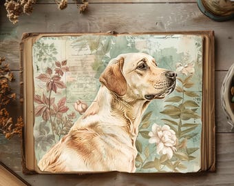 Dog Junk Journal Kit,  Vintage Scrapbook Papers, Rustic Journal, Paper Craft, French Bulldog Collage, Sage Green Junk Journal Printable