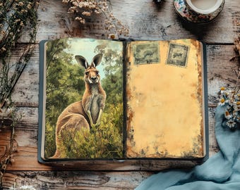 Australia Junk Journal, Wombat Scrapbook, Koala Rustic Journal, Adventure Paper Craft, Kangaroo Ephemera, Quokka Collage, Possum Papers