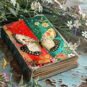 Papiers fantaisistes pour carnet de bord, Pages de scrapbooking Noël Insolites, Créations en papier, Journal rustique de Noël, Éphémères papillons de Noël, Feuille de collage