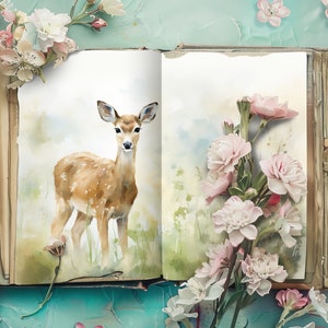 Diario spazzatura a tema natura, carte per album di ritagli di animali del bosco, diario rustico, artigianato di carta, effimeri creature della foresta, collage di campagna 3