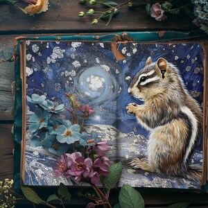 Journal des déchets de la forêt enchantée, papiers de scrapbooking bleu nuit, journal rustique, créations en papier, éphémères fantastiques, collage d'animaux magiques VOL4
