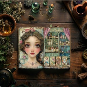 Kits de diário de lixo de boticário, papéis digitais botânicos, álbum de recortes mágico, papelaria de ervas para impressão, itens efêmeros de fadas, colagem de boutique de elfos