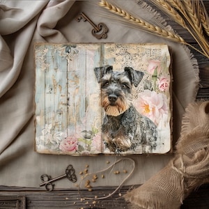 Junk Journal Pages Dog, Schnauzer Scrapbook Paper, Rustic Journal, Paper Craft, Collage Sheet, Puppy Ephemera, Floral Dog Breeds Decoupage