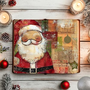 Traditional Christmas Junk Journal, Snowman Digital Papers, Santa Scrapbook Page, Printable Paper Craft, Xmas Tree Decoupage, Snowy Scene