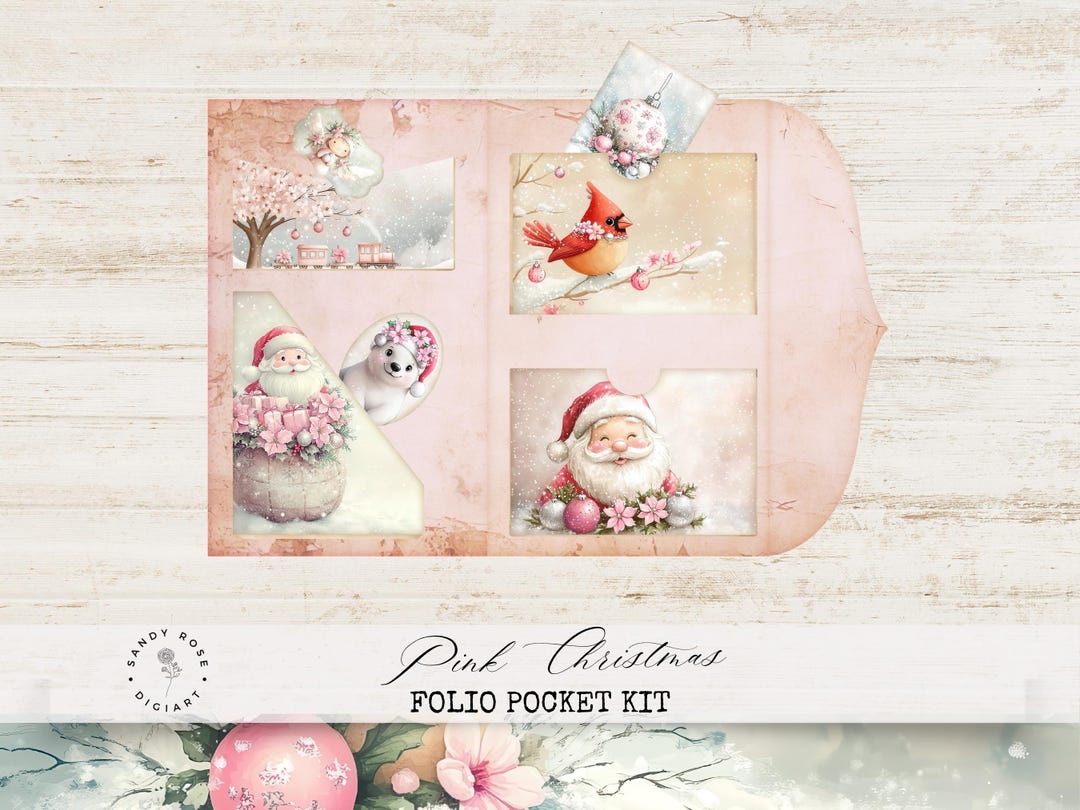 Pink Christmas Junk Journal Folio Kit, Vintage Scrapbook Pockets ...