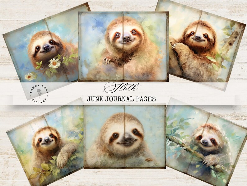 Sloth Journal Sloth Junk Journal, Distressed Scrapbook Pages, Vintage Paper Craft ...