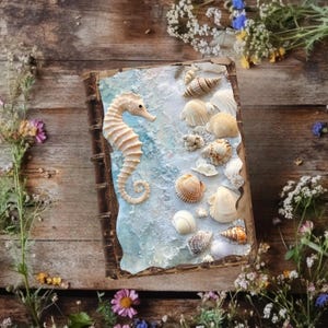 Kit de diario de playa, papeles de álbum de recortes de conchas, diario del océano, efímeras de caballitos de mar, hoja de collage junto al mar, páginas imprimibles de playa