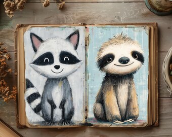 Woodland Animals Junk Journal, Fox Scrapbook, Badger Printable Papercraft, Rustic Journal, Deer Ephemera, Racoon Collage Sheet, Sloth Papers