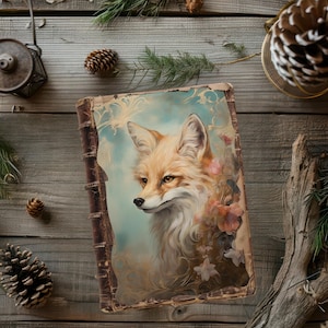 Page de journal pour animaux de la forêt, albums de scrapbooking fantaisie, journal rustique renard, créations en papier florales de lapin, papiers éphémères de cerf doré sarcelle