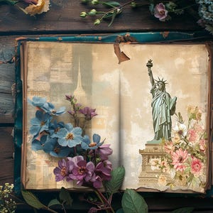 Kit de carnet de voyage en téléchargement numérique, pages de scrapbooking vintage, aquarelles de monuments, créations en papier, monuments du monde, feuille de collage