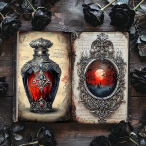 Gothic Valentines Junk Journal, Dark Romance Scrapbook Page, Black Roses Journal, Goth Papercraft, Romance Ephemera, Romantic Couple Collage