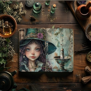 Kits de diário de lixo de boticário, papéis digitais botânicos, scrapbook mágico, papelaria para impressão de ervas, itens efêmeros de bruxa, colagem de boutique