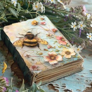 Bee Junk Journal Printable, Pastel Scrapbook Papers, Rustic Journal, Floral Paper Craft, Bumble Bee Collage Sheet, Bees and Flowers Ephemera